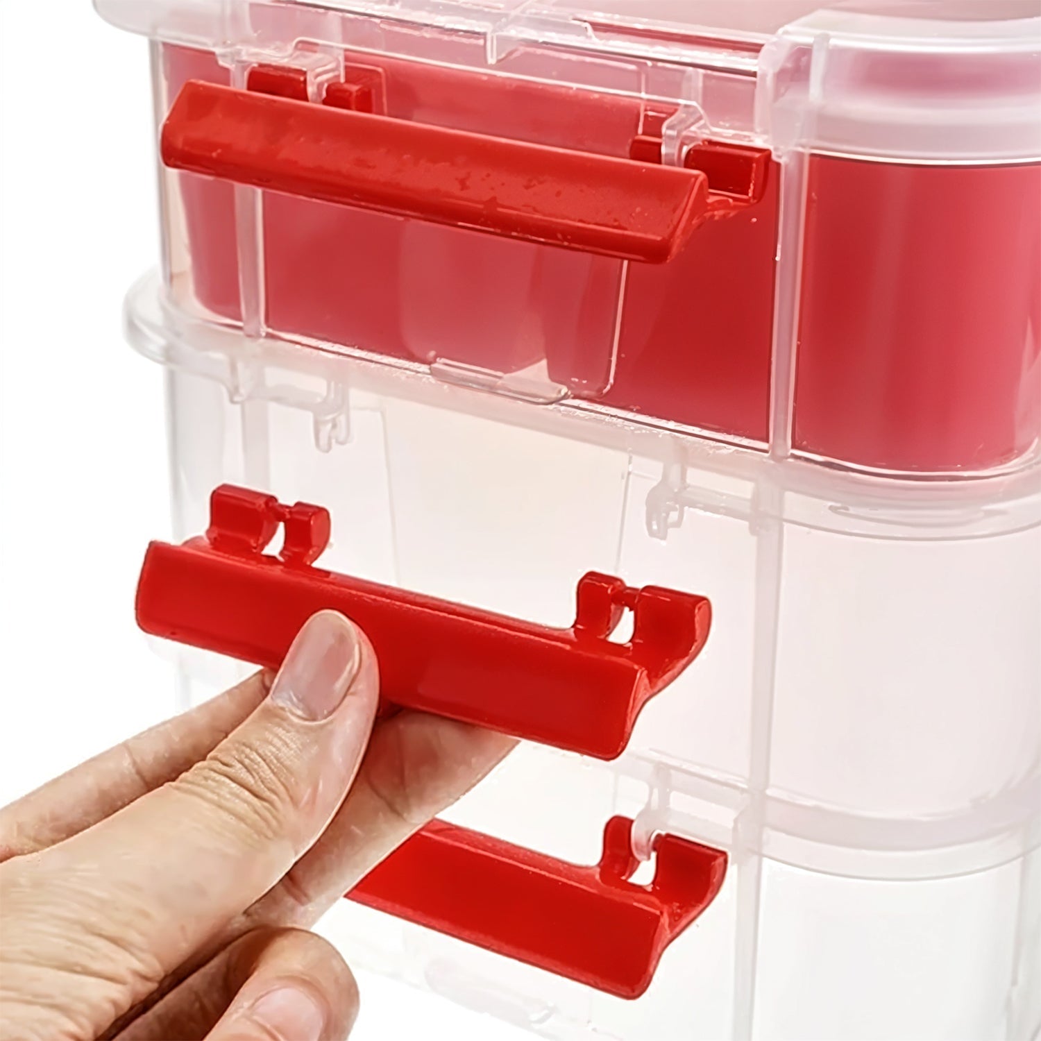 3-Layer Multi-Purpose Transparent Plastic Storage Carry Box with Handle 3-Layer Multi-Purpose Transparent Plastic Storage Carry Box with Handle